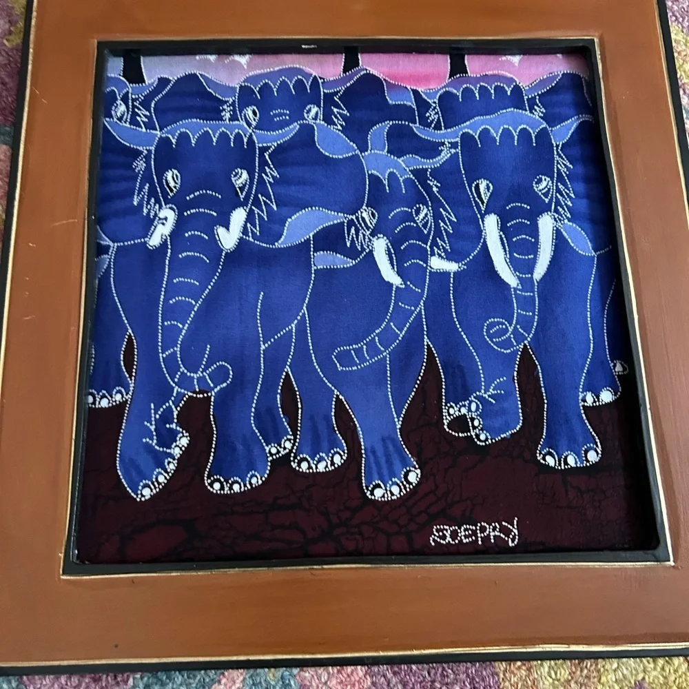 Contemporary Batik 90’s A Herd of Elephants 15.5" X 15.5" - Picture 2 of 16